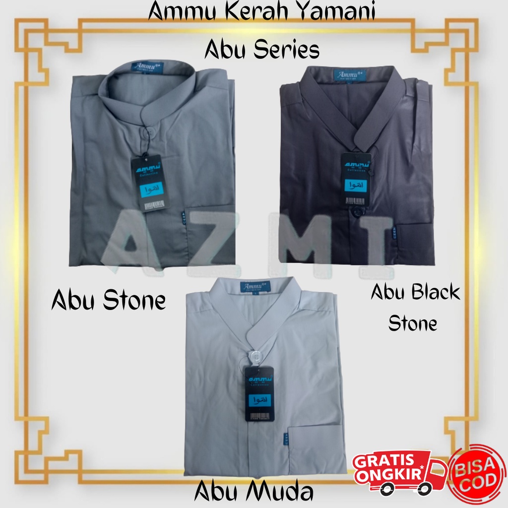 Promo Baju Koko Ammu Dewasa Kerah Yamani / Kerah Pendek Abu Muda Termurah