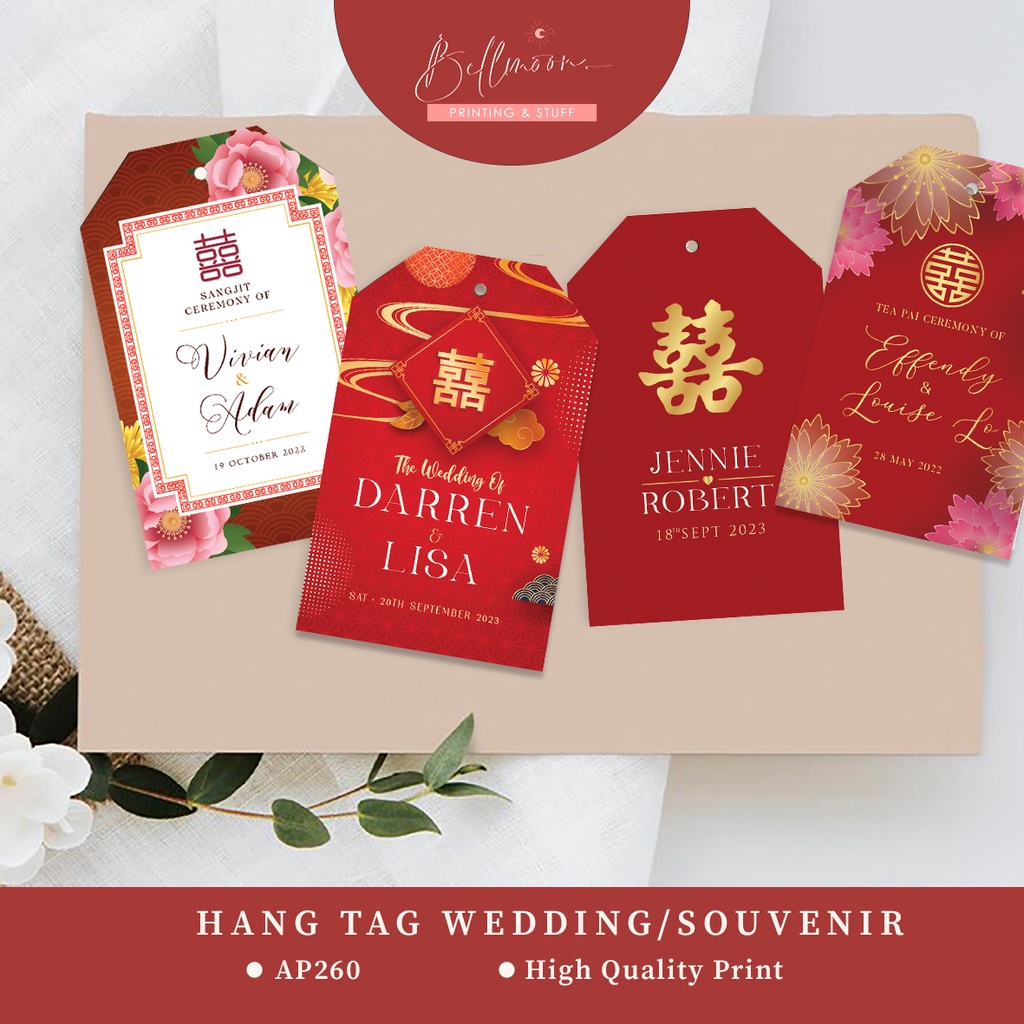 Hang Tag Chinese Wedding / Double happiness / sangjit tingjing Tag label pernikahan souvenir merah R