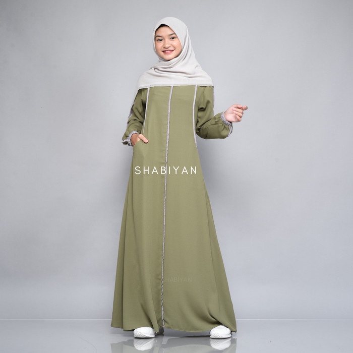 SH 366 Gamis Anak Remaja Moscrepe Polos By Shabiyan - Hijau, XXS = LD 80