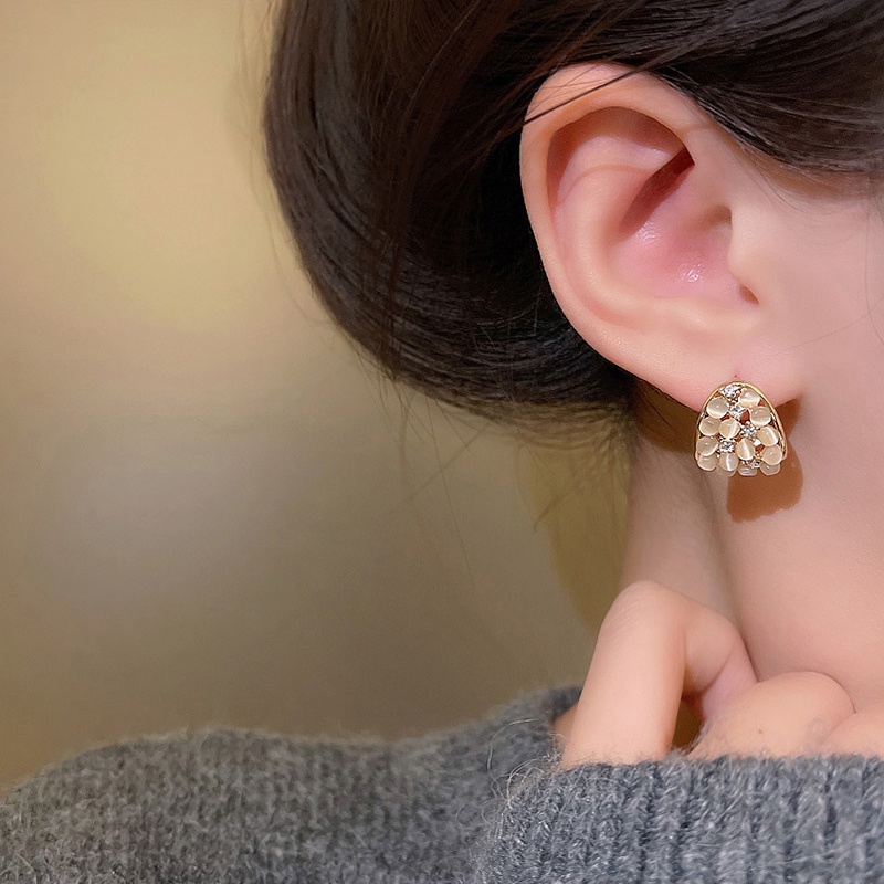 925jarum Perak Desain Baru Opal Anting Wanita Fashion Geometris Telinga Studs