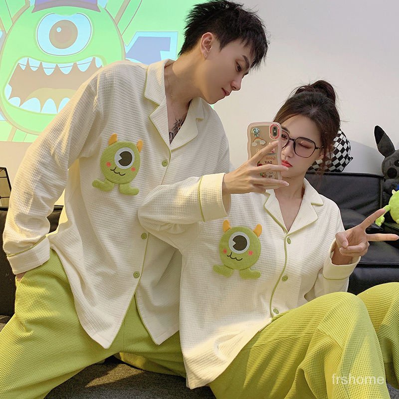 [✅BISA COD]#frs home#Pasangan piyama wanita model musim semi dan musim gugur lengan panjang longgar wafel kartun 2023 set