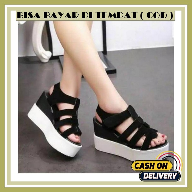 Sandal Wanita Wedges Premium Murah Kekinian Style Trendy Wejes Cewek Perempuan Karet Korea Branded  