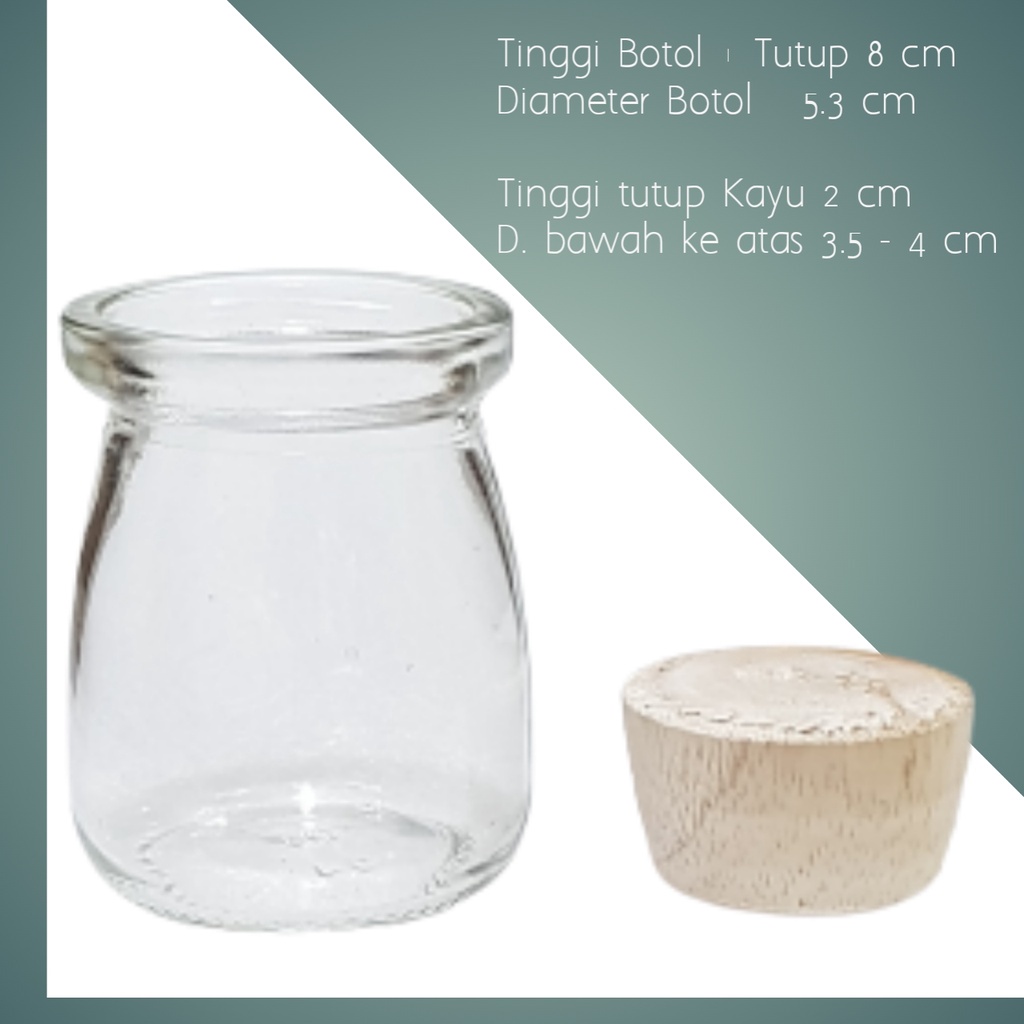 Botol Souvenir Kaca Puding + Tutup Kayu / TUTUP PLASTIK  TUTUP KAYU / Botol Dekorasi kaca / botol hiasan botol dekorasi / gift bottle JKRTA55