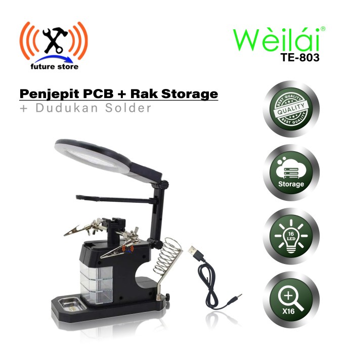 WEILAI TE-803 KACA PEMBESAR DUDUKAN STASIUN MAGNIFIER LED LIGHT CLAMP