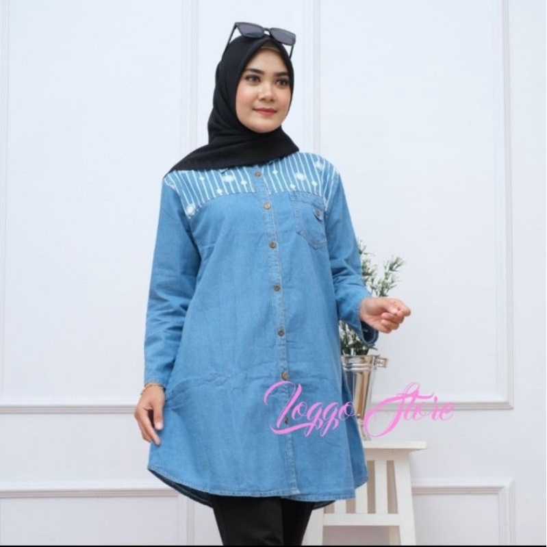 Tunik jeans wanita dewasa || Tunik jeans kekinian LD 100 LD 110