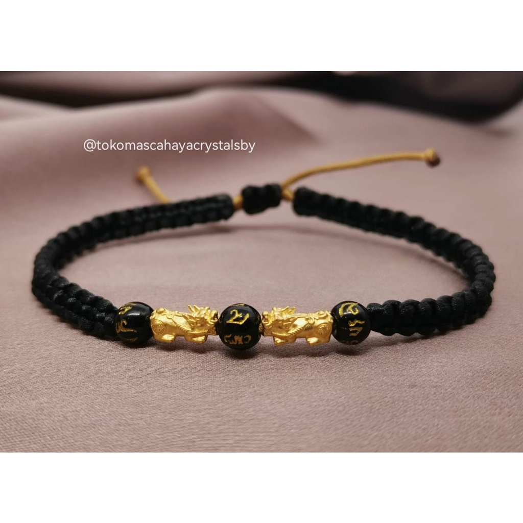 Gelang 2 Charm Naga / Jilin / pixiu Emas kadar 24k HK Hongkong 999.9% 9999 &amp; Gelang Serut