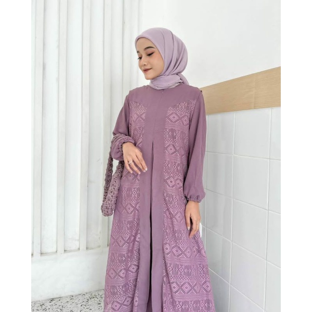 ZIVANA SET DRESS - Gamis Brukat Set Rompi Polos Motif Busana Muslim