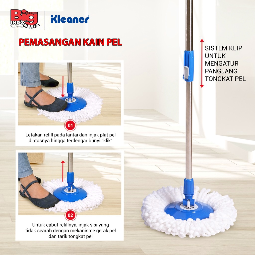 Alat Pel Putar Tornado Mop Mikrofiber Spin Mop 1 Set Pembersih Lantai Kleaner GST002