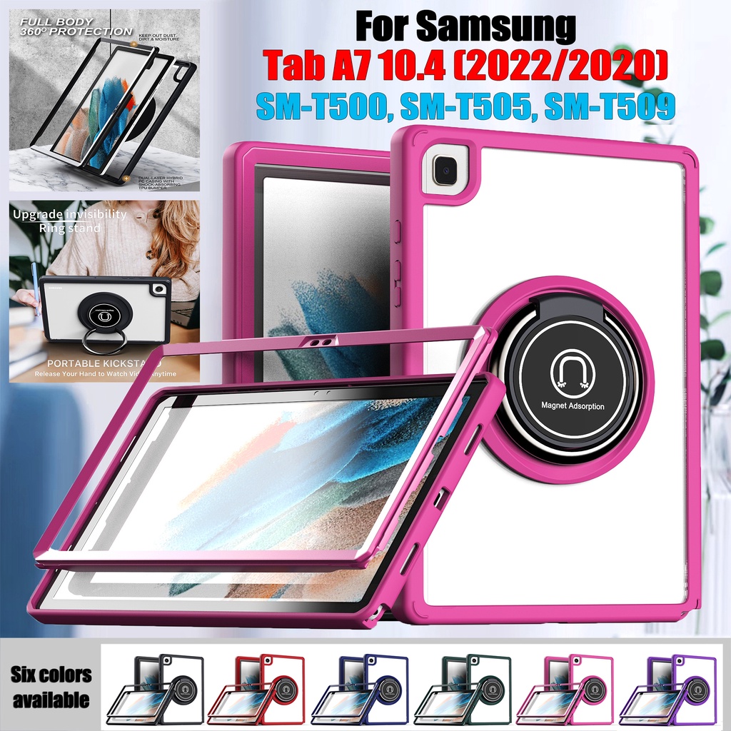 Untuk Samsung Galaxy Tab A7 10.4 (2022.2020) 10.4 &quot;SM-T509 SM-T500 SM-T505 T505N Fashion Tablet Case360° Rotating Stand Full Body Protection 2in1 Rangka Lepas Pasang Penutup Bening