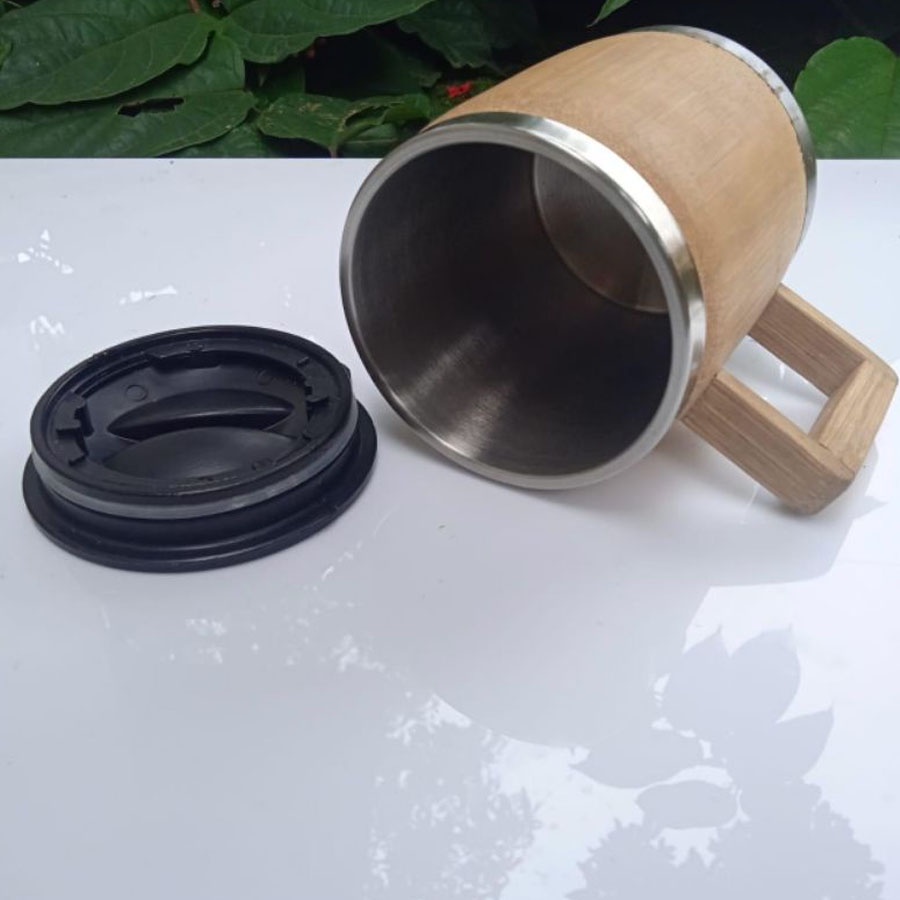 Mug Bambu Stainless Unik Cocok Untuk Souvenir, Mug Bambu 450 ml Kapasitas Besar, Mug Bambu Travel Tu