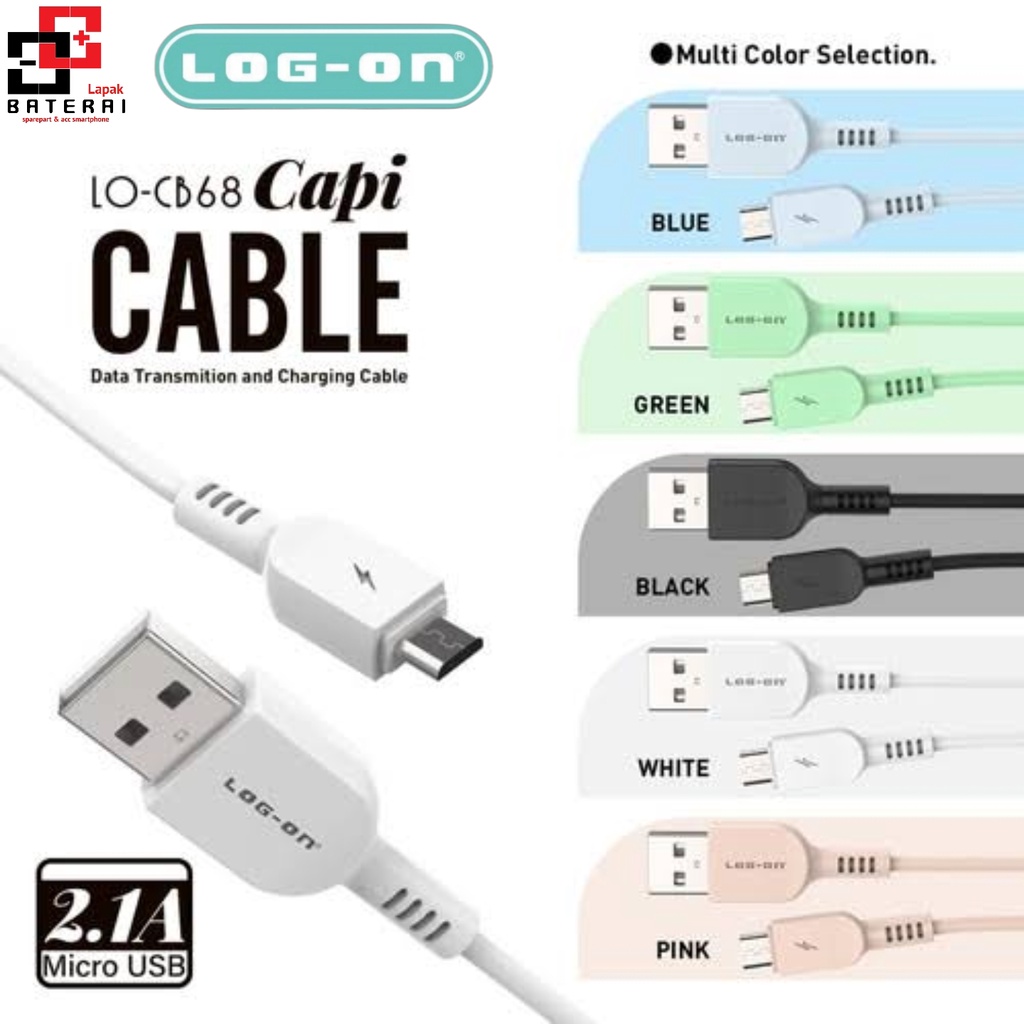 LOG - ON CB68 Capi Kabel Data Micro Usb 2.1A Fast Charging / Quick Charger 3.0 / Kabel Charger Casan