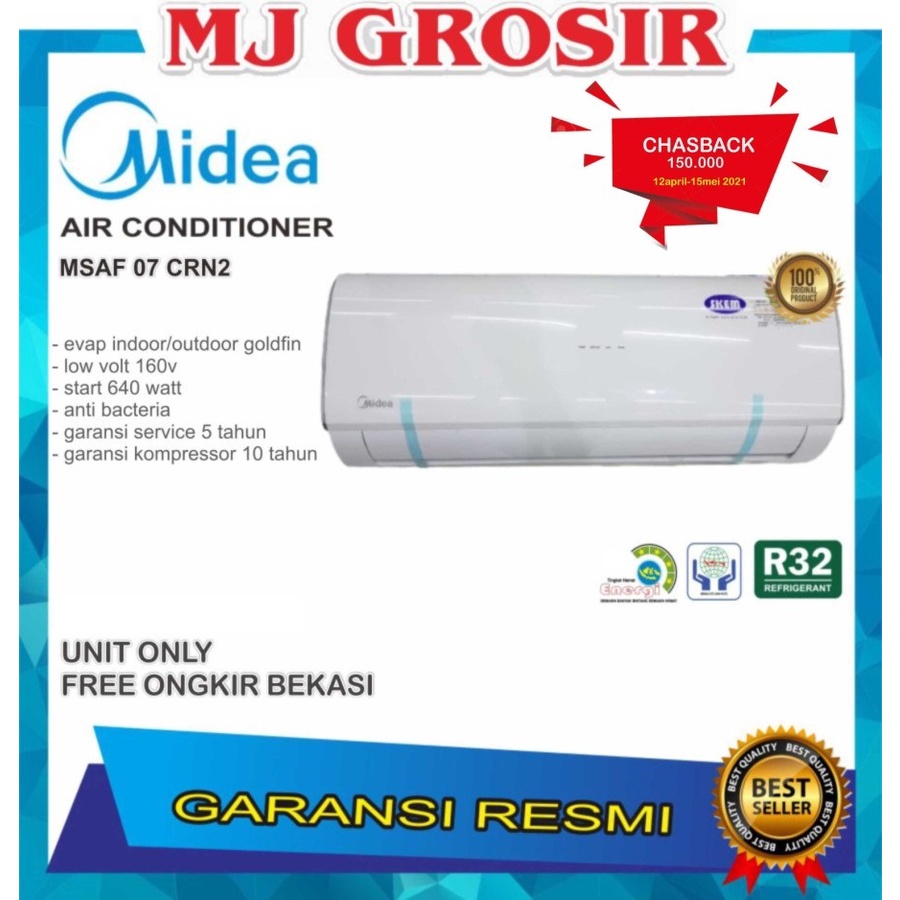 AC MIDEA MSAF 07 CRN 3/4 PK R410 STANDARD LOW WATT COOL UNIT ONLY