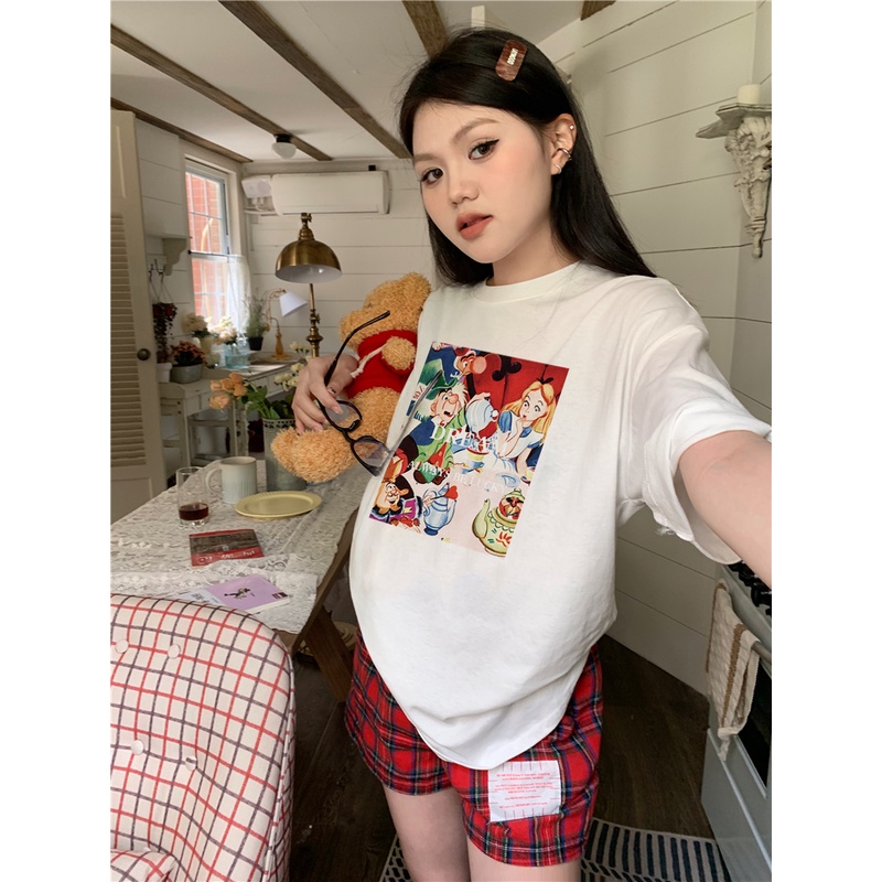 EUNII T-shirt Lengan Pendek Cartoon Princess Dwarf Korean Style/Kaos Atasan Wanita/Baju Kaus Oversize Wanita/Kaos Wanita