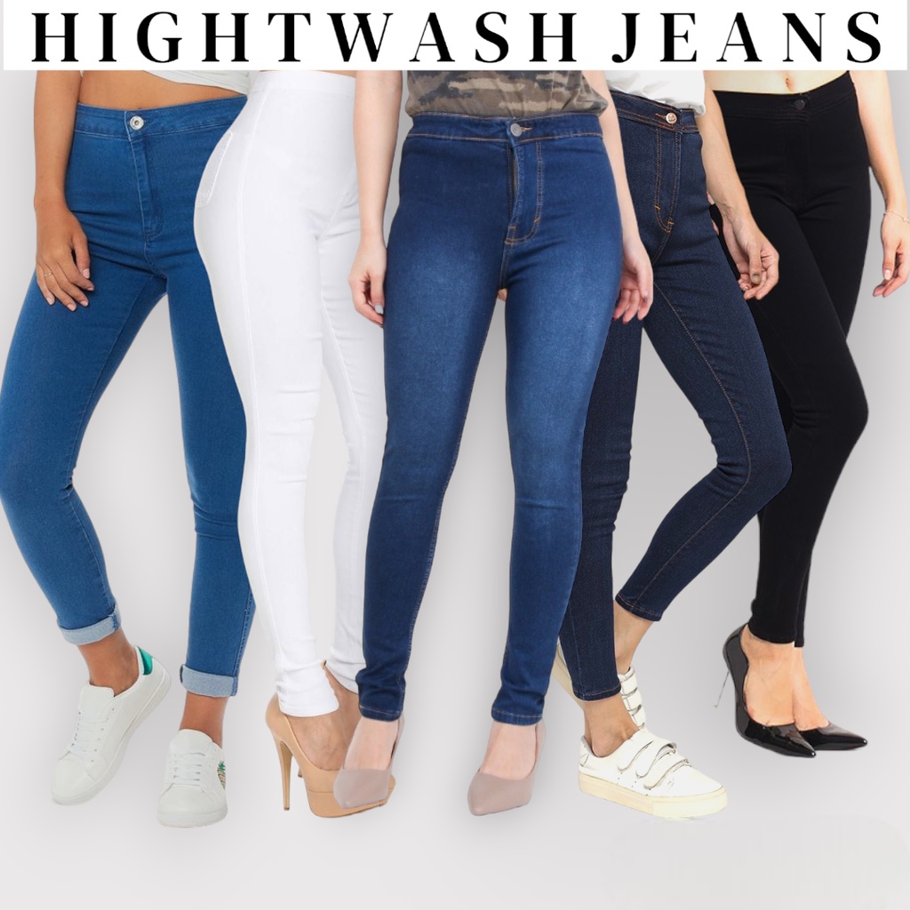 Celana HW Button Up Highwaist Jeans Wanita 27-42 Kancing Depan Model Skinny Polos Hitam