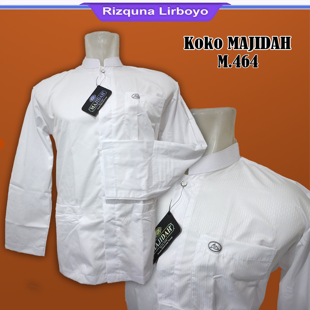 baju koko muslim putih polos lengan panjang MAJIDAH m.464