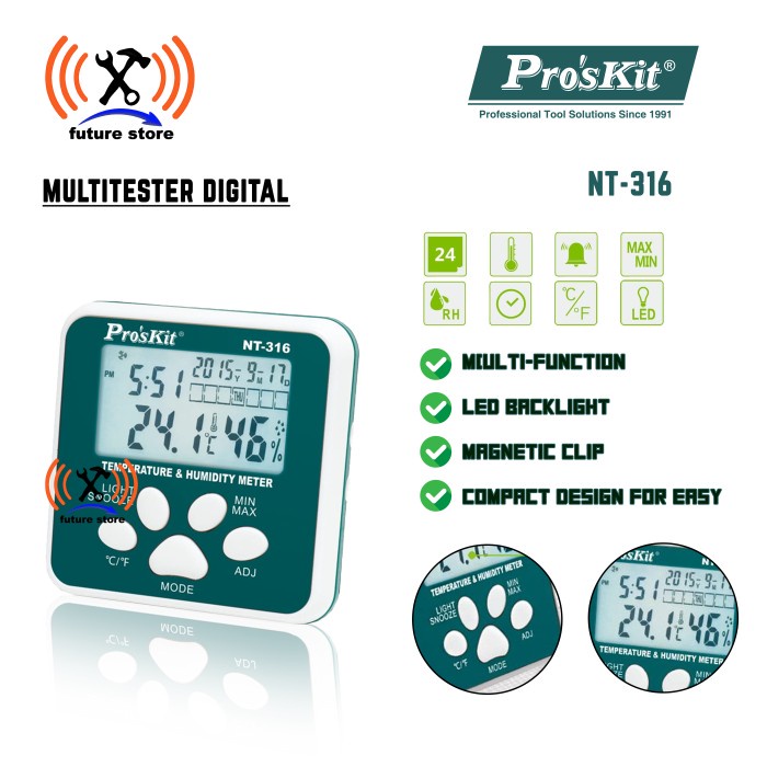 PROSKIT NT-316 Mini Digital TemperatureHumidity Meter - Multitester Mini Ditigal - Multimeter Proski