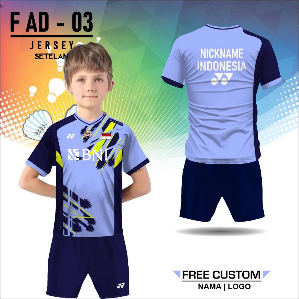 Setelan jersey badminton anak kaos Yonex baju bulutangkis fajar alfian