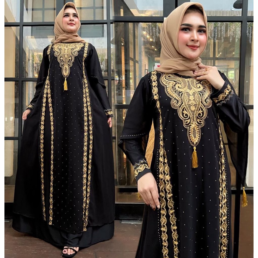 Abaya Hitam Turkey Terbaru 2023 Lebaran Wanita Mewah Syar'i Elegan bordir Abaya Arab