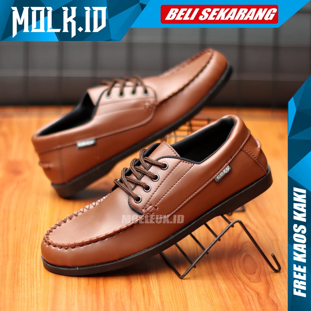 MOLK Sepatu Casual Formal Pria Kulit PU Pantofel Hitam Kerja Kantor Kuliah Simple Murah Anti Slip Original Footwear