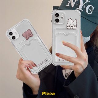 Casing Oppo A7 A55 A76 A55 A3S A12 A96 A54 A15 A95 A5 A9 2020 A74 A16 A15S A35 A11K A5S A12E A11 A36 Reno 8 7 6 Bening Rabbit Bear Dompet Card Holder Case Soft Tpu Cover