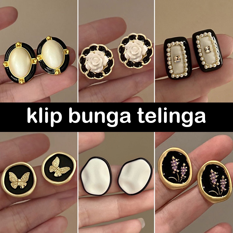 Fashion Anting Wanita Tradisional Klip Telinga Bunga Mutiara Antik