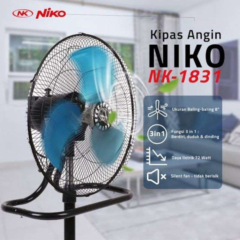 Kipas Angin Tornado Besi Niko Berdiri/ Meja/Dinding 3 in 1 Kipas Angin Industri Niko NK-1831 3 in 1 18 inch - NK1831