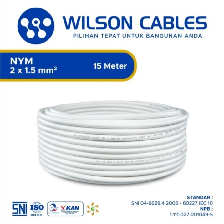 Kabel NYM 2X1,5 2x1.5 WILSON Full Tembaga Bukan Supreme Eterna - 1 M TOP