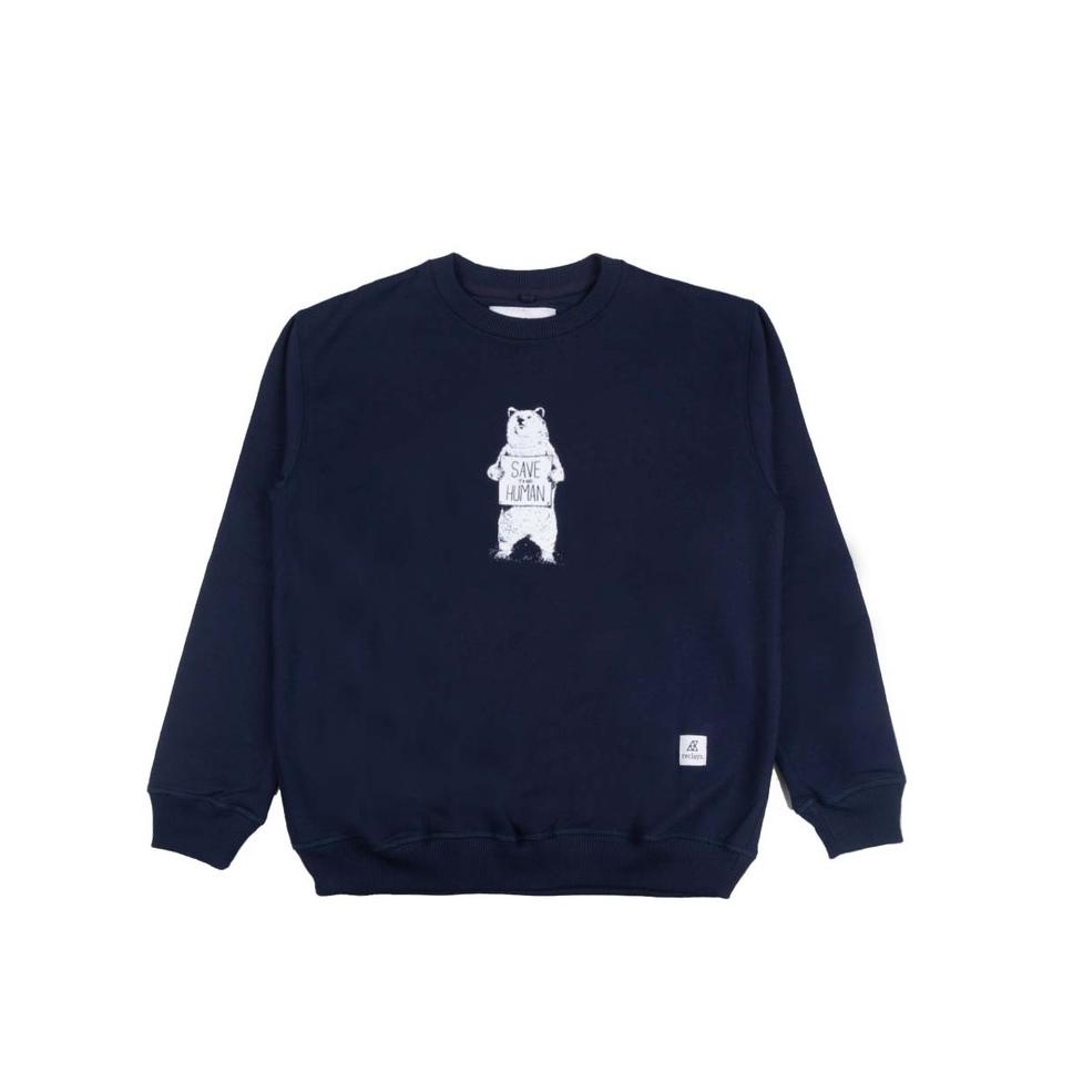 TERPERCAYA Reclays Sweater Save The Human Crewneck Navy