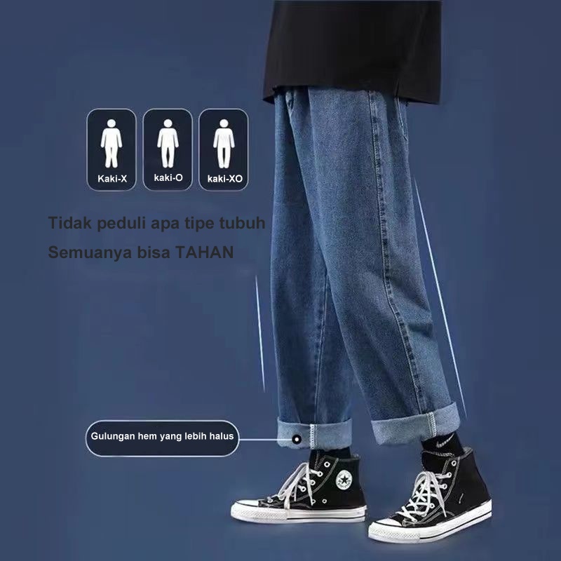 Celana Jeans Pria korean style pria straight jeans kulot Baggy pants pria Oversize Kulot celana panjang pria celana denim pria gombrong