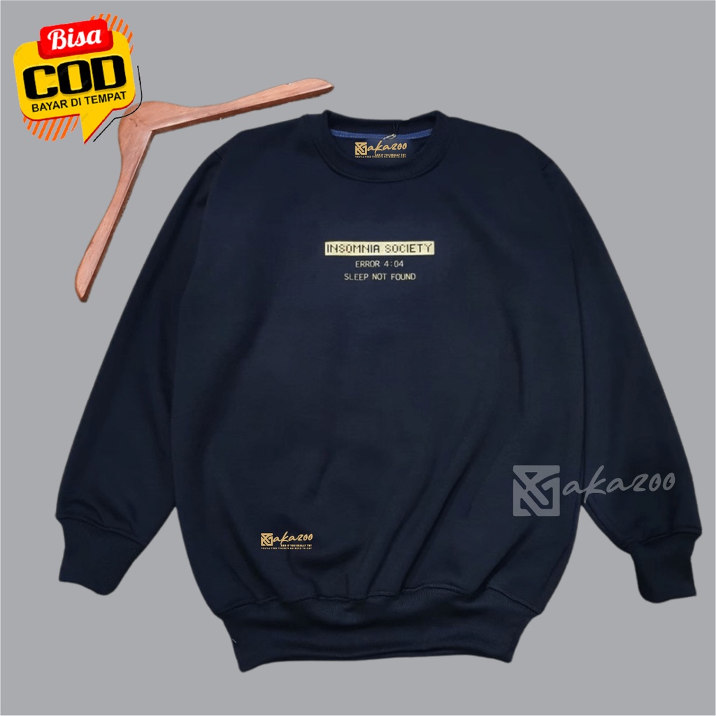 ocrewneck distro oversize pria Sablon INSOMNIA Warna Hitam crewneck kerah tinggi sweater oblong jumbo xxl crewneck hitam akazo