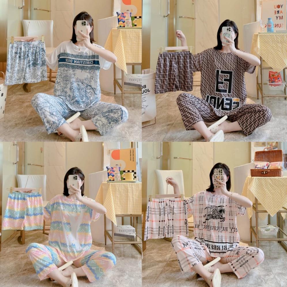 TERBARU BAJU TIDUR SETELAN 3 IN 1 WANITA PIYAMA IMPORT BAHAN KAOS SPANDEKS