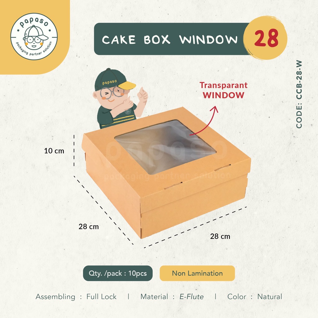 

Box Cake Window Corugated 28x28x10 / Kardus / Dus /Box Makan (CCB28W)