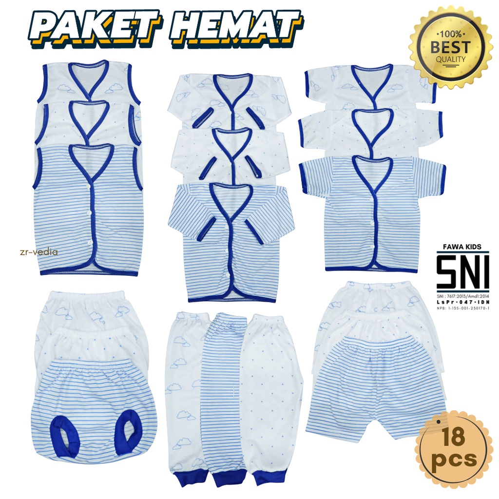 SNI - (18 PCS) Paket Baju Bayi New Born 0-3 Bulan Baju Kancing Kado Lahiran Setelan Stelan Baby Anak Laki Laki Perempuan Atasan Celana Pop Panjang kiosbalitaaprilia