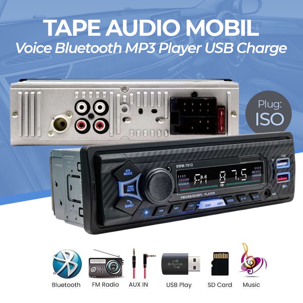 Tape Audio Mobil Voice Bluetooth MP3 Player USB Charge - SWM-7812 - Black