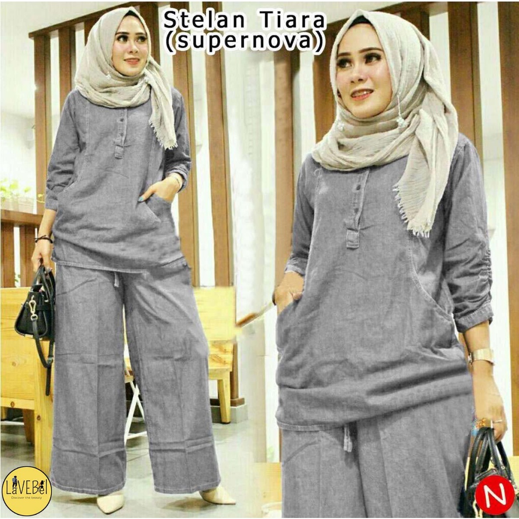 LVB - (GRATIS ONGKIR &amp; COD) Setelan Muslimah Baju Celana Wanita Muslim TIARA /uk. L - XL - XXL - 3XL /NEW 2021/Fitri/Terbaru,Terlaris dan Termurah 2021/Set Perempuan Muslim/Set Jeans/Baju Busana Setelan Jumbo Fashion Wanita/6882-7270-7874-8584/ LAVEBEL