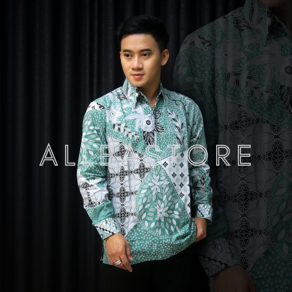 Alleastore03 Kemeja Batik Pria Lengan Panjang Formal/Casual Motif Liris  Modern Premium Kemeja Terbaru