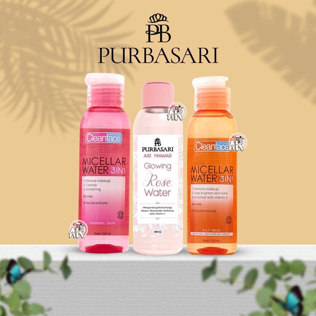 PURBASARI MICELLAR WATER 100ML SERIES ( OILY SKIN / NORMAL SKIN / GLOWING WATER ROSE )