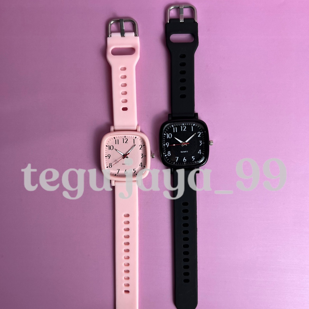 JAM TANGAN FASHION WANITA KOTAK STRAP RUBBER PREMIUM TERBARU TE1058