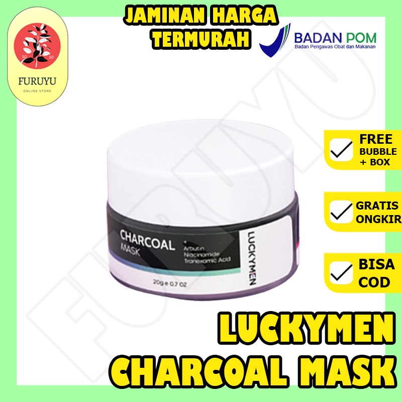 Luckymen Charcoal Mask Masker Penghilang Komedo Kulit Kusam Jerawat Minyak Berlebih Membersihkan Pori Pori Pencerah Kulit Wajah Original BPOM