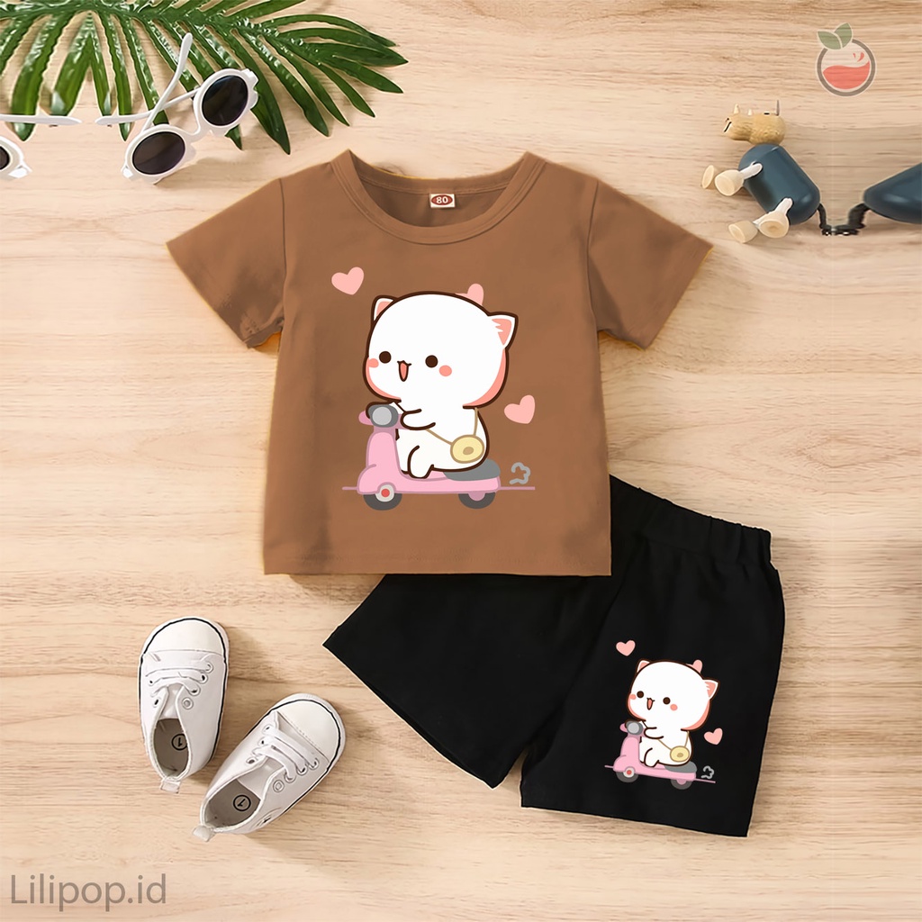 Baju Anak Stelan Kaos 3/4  BEAR ICE BOBA Cowok Cewek  Usia 1 - 4 Tahun Celana Pendek Harian