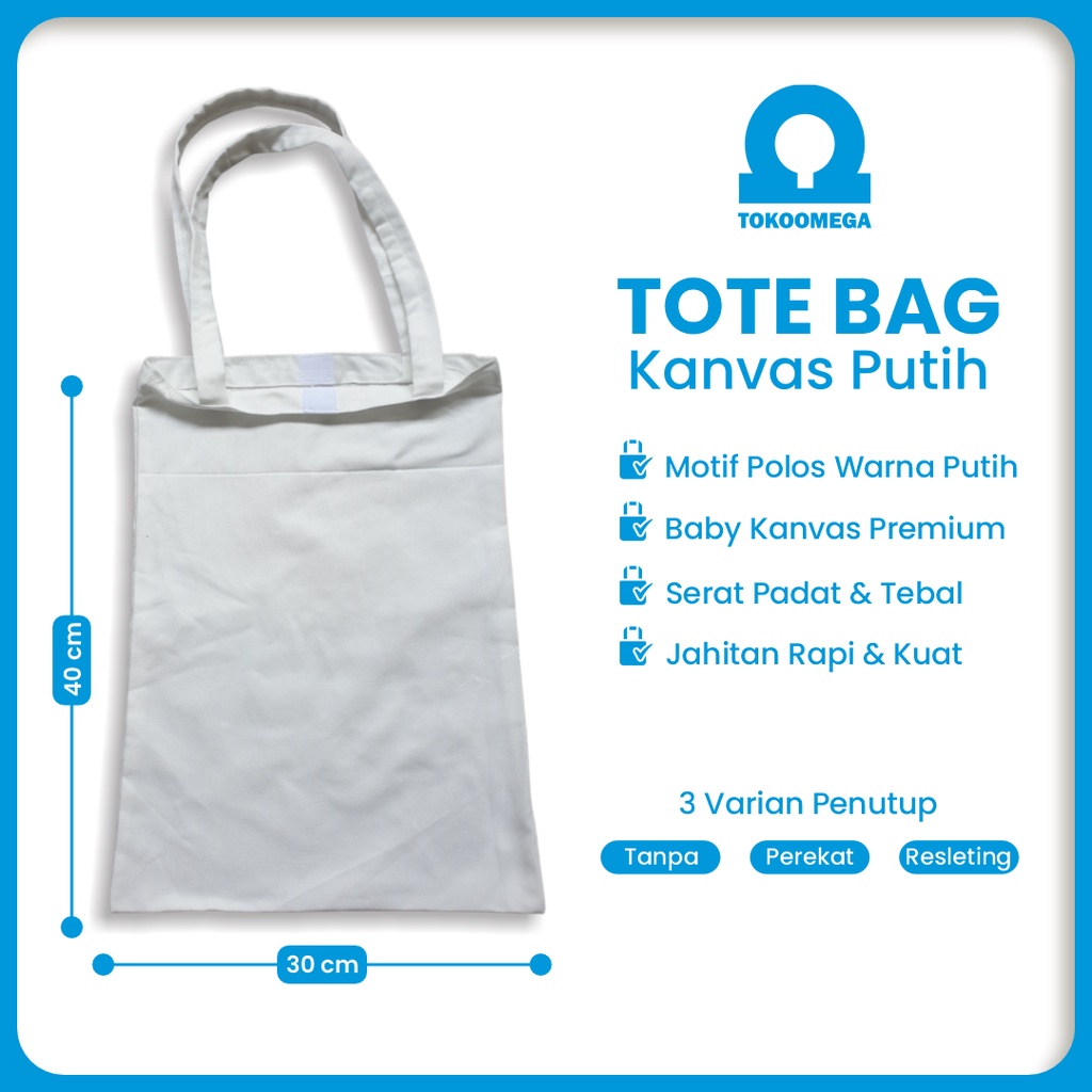 Totebag Polos Kanvas Putih Ukuran 30 x 40 Cm Tas Tote Godie Goodie Bag Goodiebag Jinjing Tenteng Resleting Untuk Sekolah Kuliah Pria Wanita