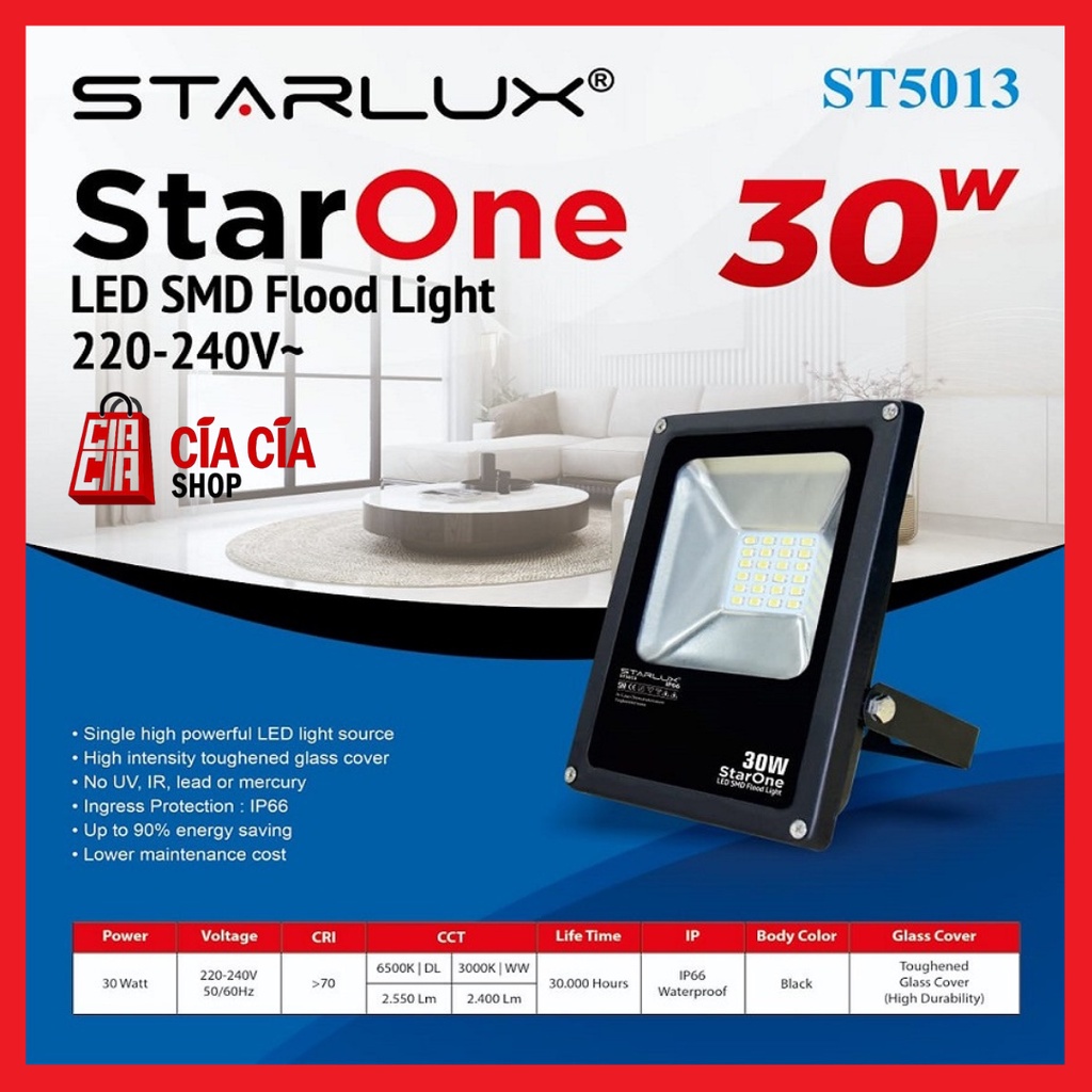 STARLUX STARONE Lampu Tembak 30 WATT Lampu Sorot LED 30W LED Flood Light 30 W