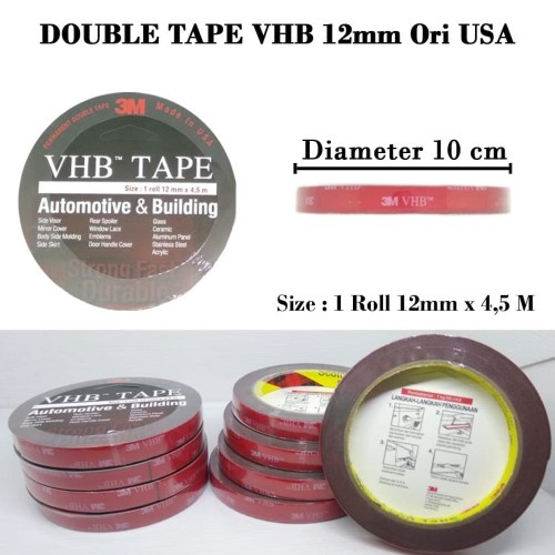 Lem VHB 3M Double Tape Tip TIimbal Balik Perekat Foam Tap Otomotif Dan Bagunan / 3 M VHB Doubletape 12MM Ori USA 4900 CAD Super Kuat Lengket