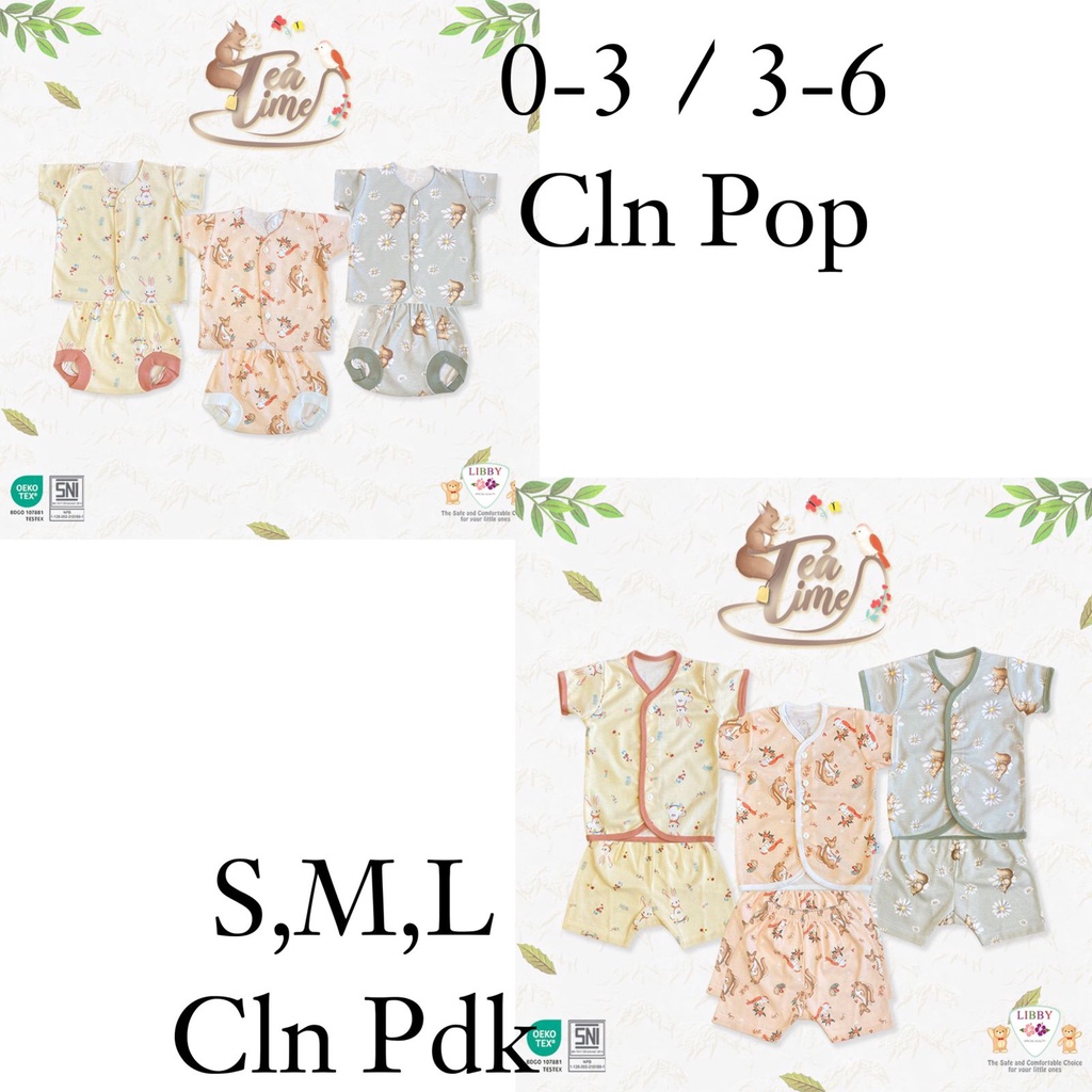 Libby Stelan Baju Kancing Depan Pendek + Celana Pendek 0-3m 3-6m SML