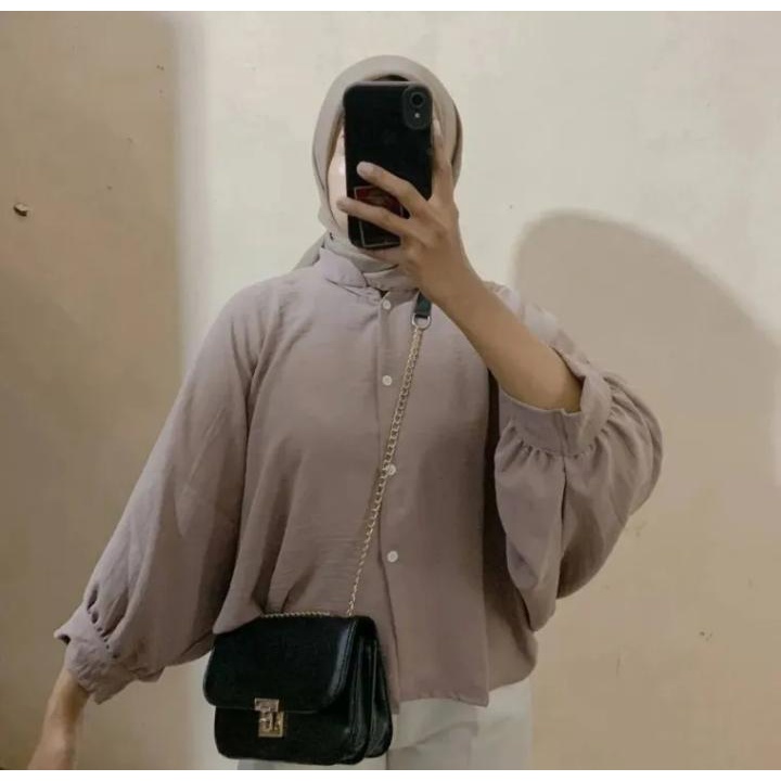 batwing crop  oversaize krinkle air-flow polos atasan wanita