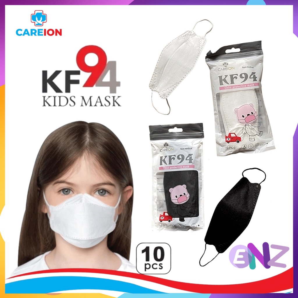 ENZ ® Masker Anak KF94 Sachet 4Ply isi 10Pcs Putih Hitam Abu Warna Korea KF 94 Earloop Mask Kemenkes 1007