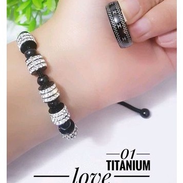 Set Gelang Serut Cincin Titanium Warna Hitam 808a8
