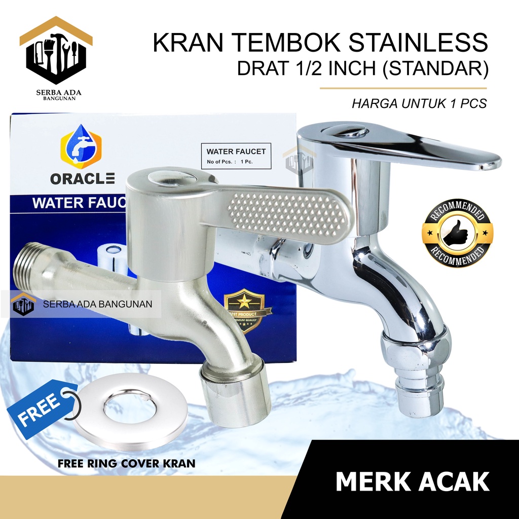 Keran Air Kran Air Mesin Cuci Wastafel Panjang Stainless Steel Tembok 2 Cabang Rumah Dapur Kunci