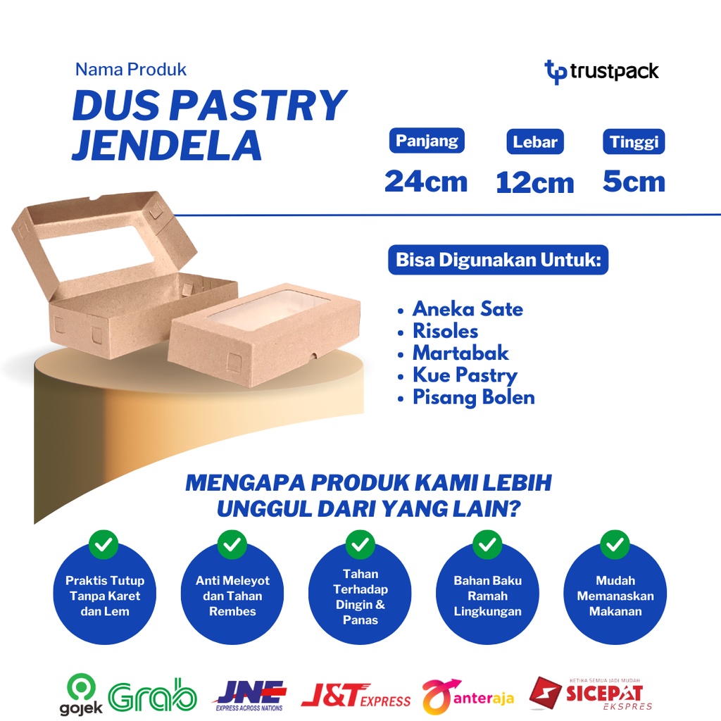 Dus Kraft 24x12x5 Laminasi/ box pastry/ picnic roll/ sate/ kotak bolen isi 10