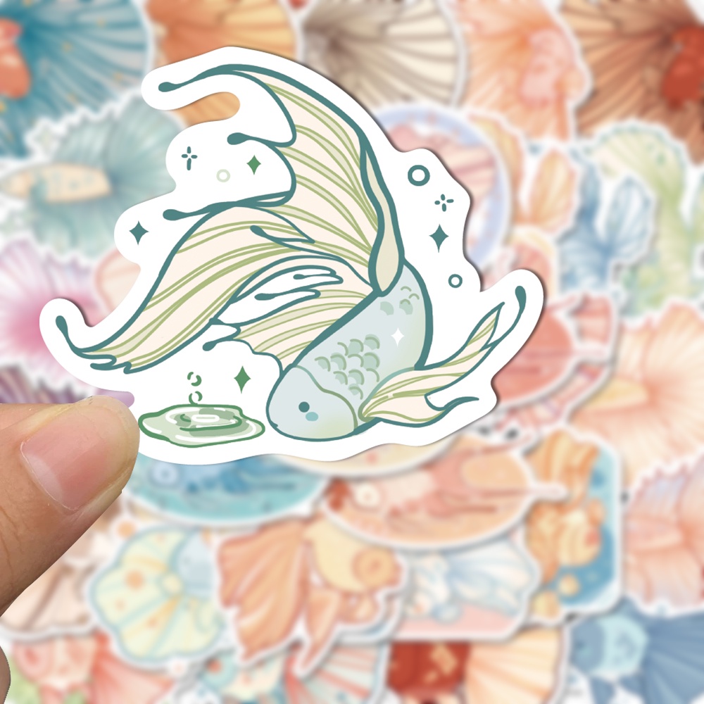 50pcs Ikan Kartun Lucu Stiker Ponsel Cangkir Air Dekorasi Tahan Air Stiker Stiker